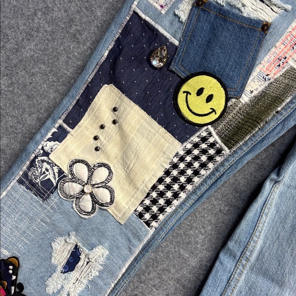 Urban Outfitters denim multi color  leg  BDG Multicolor Patchwork Flare jeans 25 - Picture 7 of 16